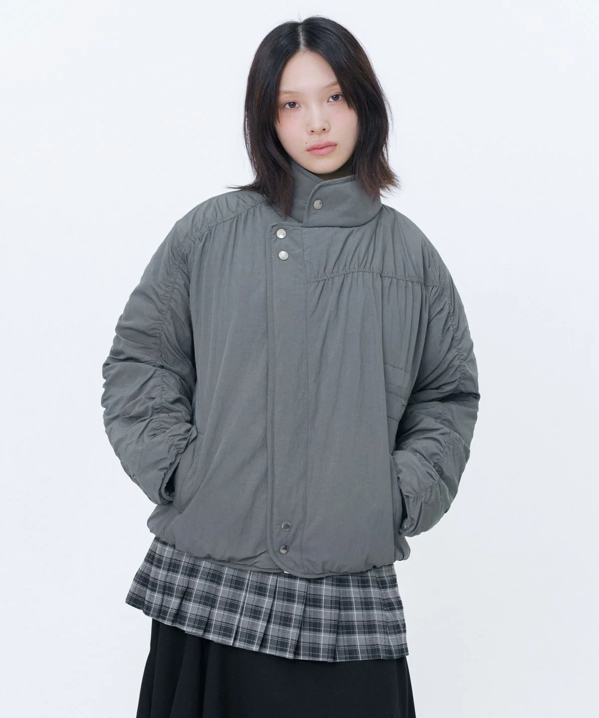 [송이송이x미세키서울]Diagonal shirring padded jacket CHARCOAL
